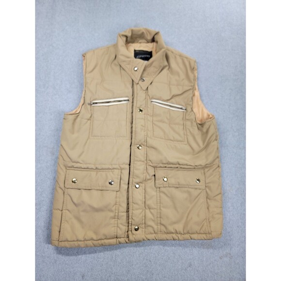 Vintage J C Penney Vest Mens M Brown  Full Zip Pockets Outdoor Puffer 80s - Picture 1 of 13